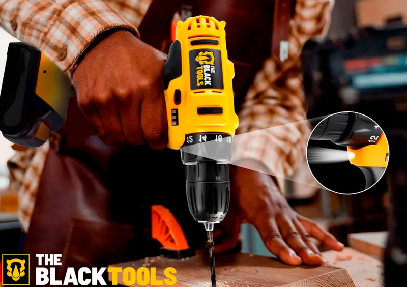 Jogo De Ferramentas 169 Peças Com Maleta E Furadeira Parafusadeira Sem Fio A Bateria Tb-12e 12v 3/8 10mm The Black Tools